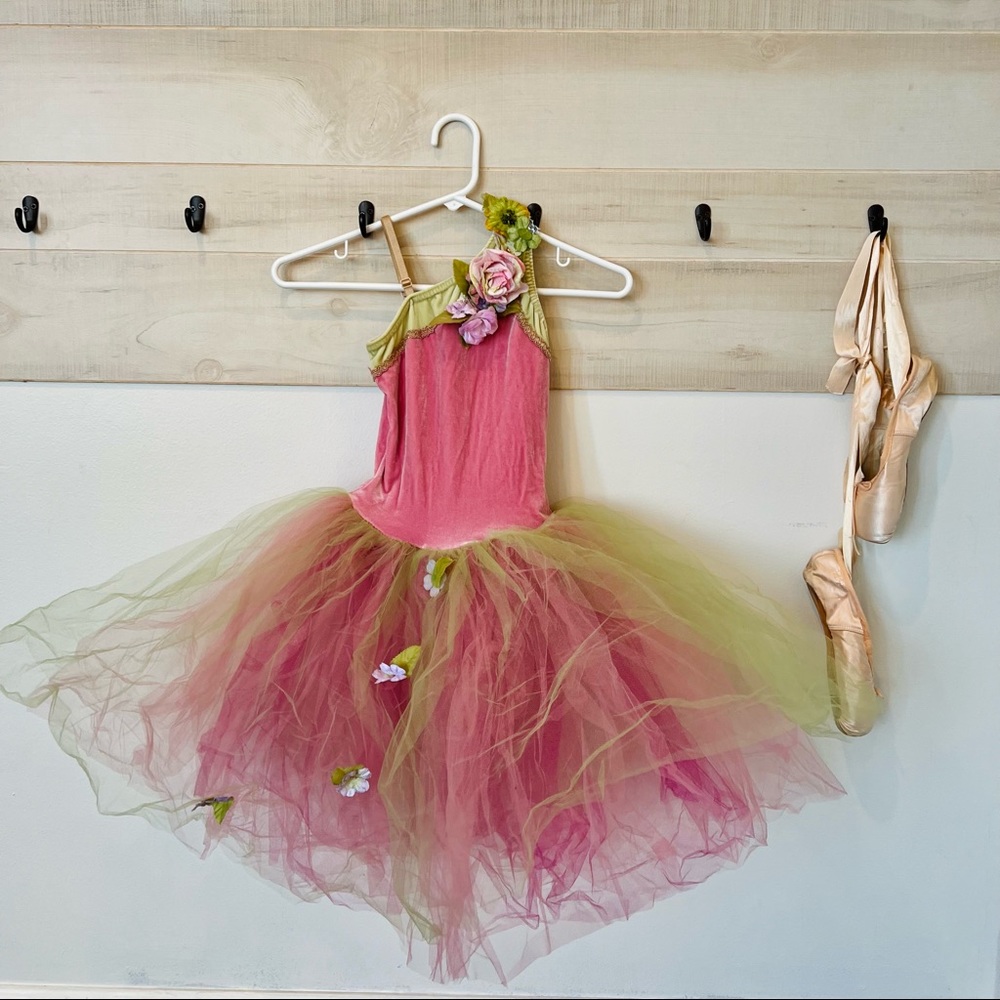 Costume Gallery ballet tutu pink/green/floral, recital costume, size CM